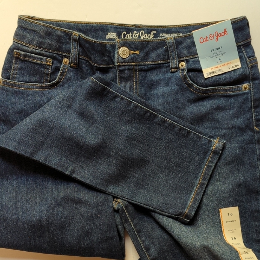 NWT 2 PAIRS Cat & Jack Mid-Rise Skinny Jeans  Adjustable Waist SZ 16 - Picture 8 of 12